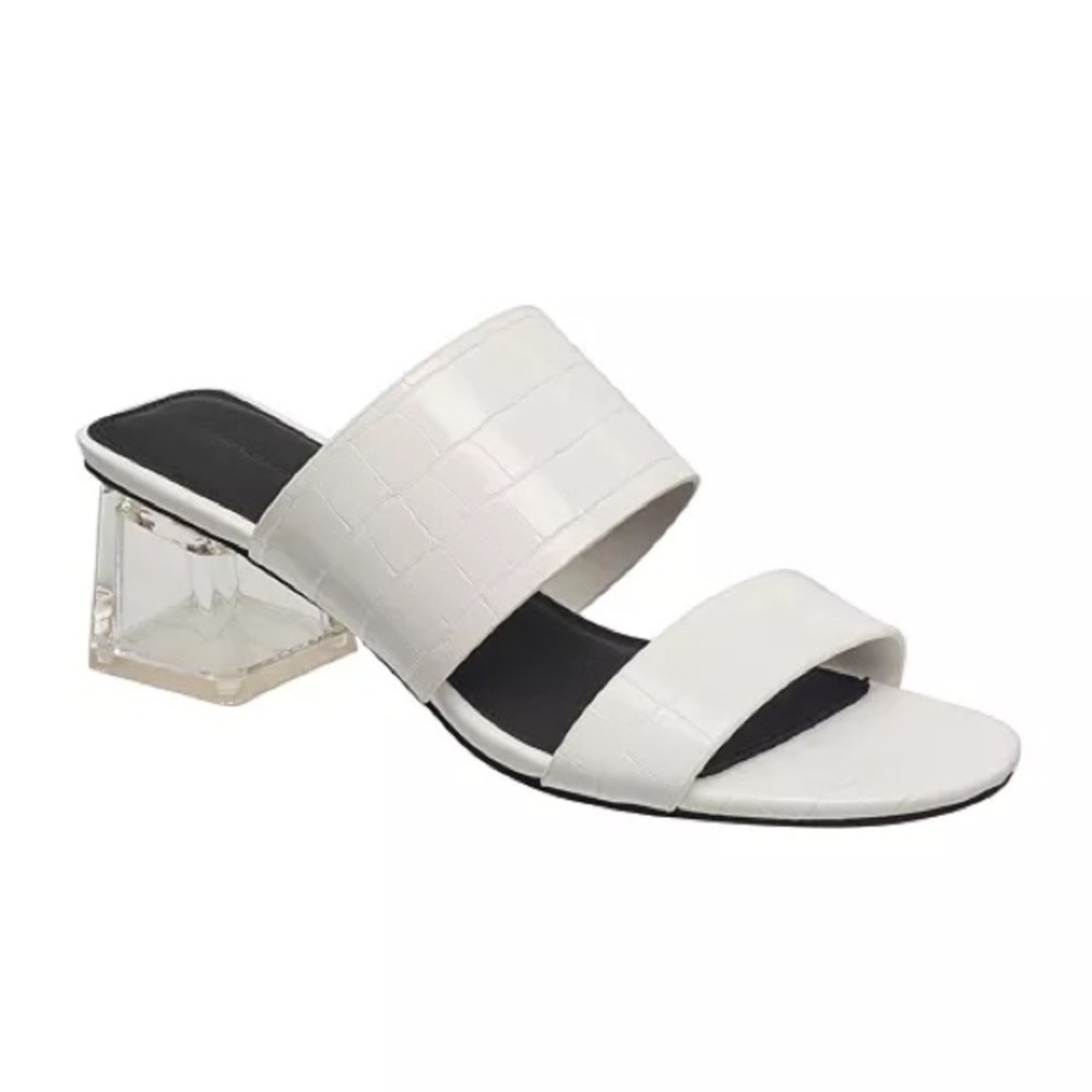 French Connection White Croc Embossed Slide Heels Block Sandals Womens Size 9‎